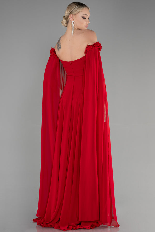 Shania Red Cape Gown