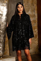 Sophia Black Floral Embellished Caftan Dress