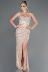 Talia Silver Nude Sequined Gown