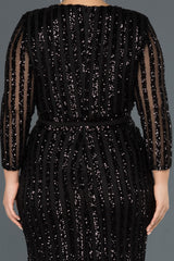 Toya Black Long Sleeves Sequin Gown