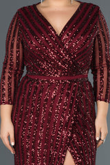 Toya Burgundy Long Sleeves Sequin Gown