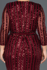 Toya Burgundy Long Sleeves Sequin Gown