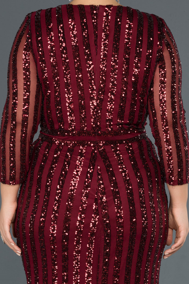 Toya Burgundy Long Sleeves Sequin Gown