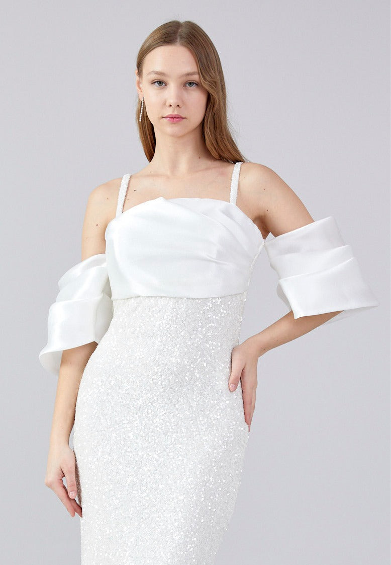 Lindsey White Midi Sequin Dress