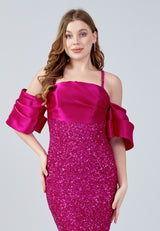 Lindsey  Fuchsia Midi Sequin Dress