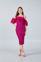 Lindsey  Fuchsia Midi Sequin Dress
