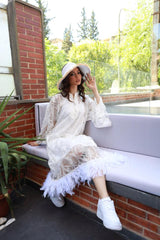 Cassandra White Feather Caftan Dress