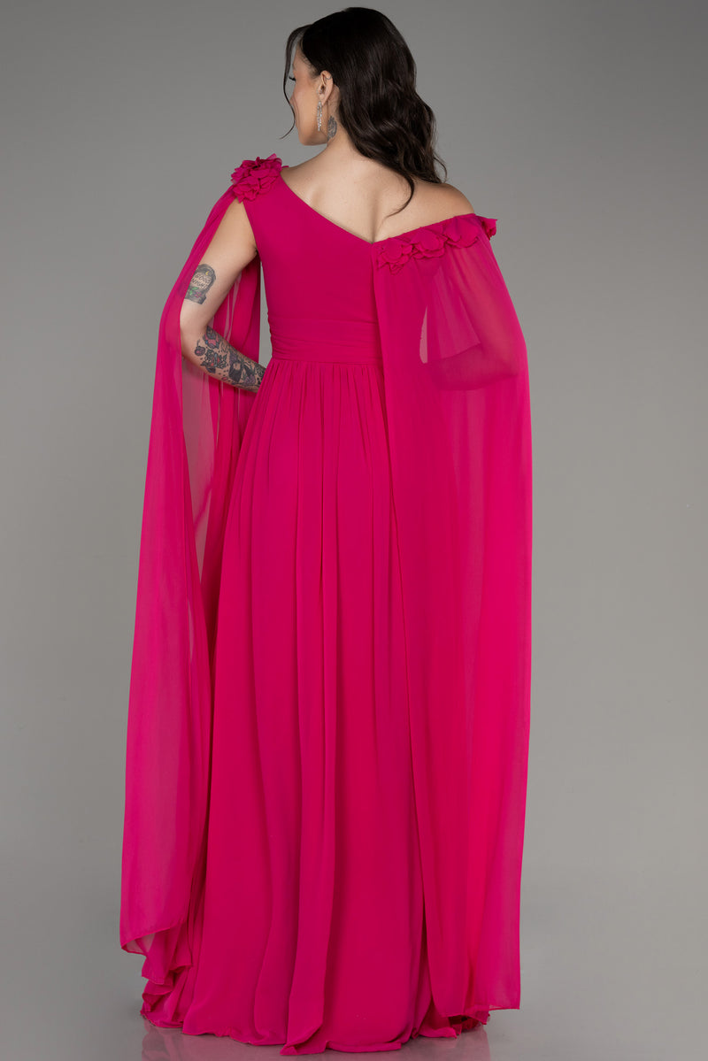 Yuna Fuchsia 3D Floral Cape Gown