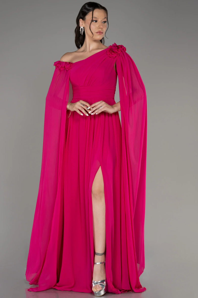 Yuna Fuchsia 3D Floral Cape Gown