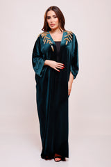 Zendaya Teal Green Embellished Velvet Abaya