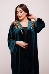 Zendaya Teal Green Embellished Velvet Abaya