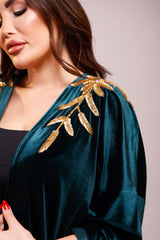 Zendaya Teal Green Embellished Velvet Abaya