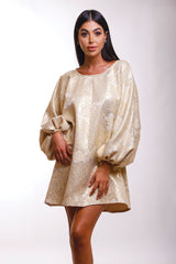 Addison Gold Mini Puff Sleeves Dress