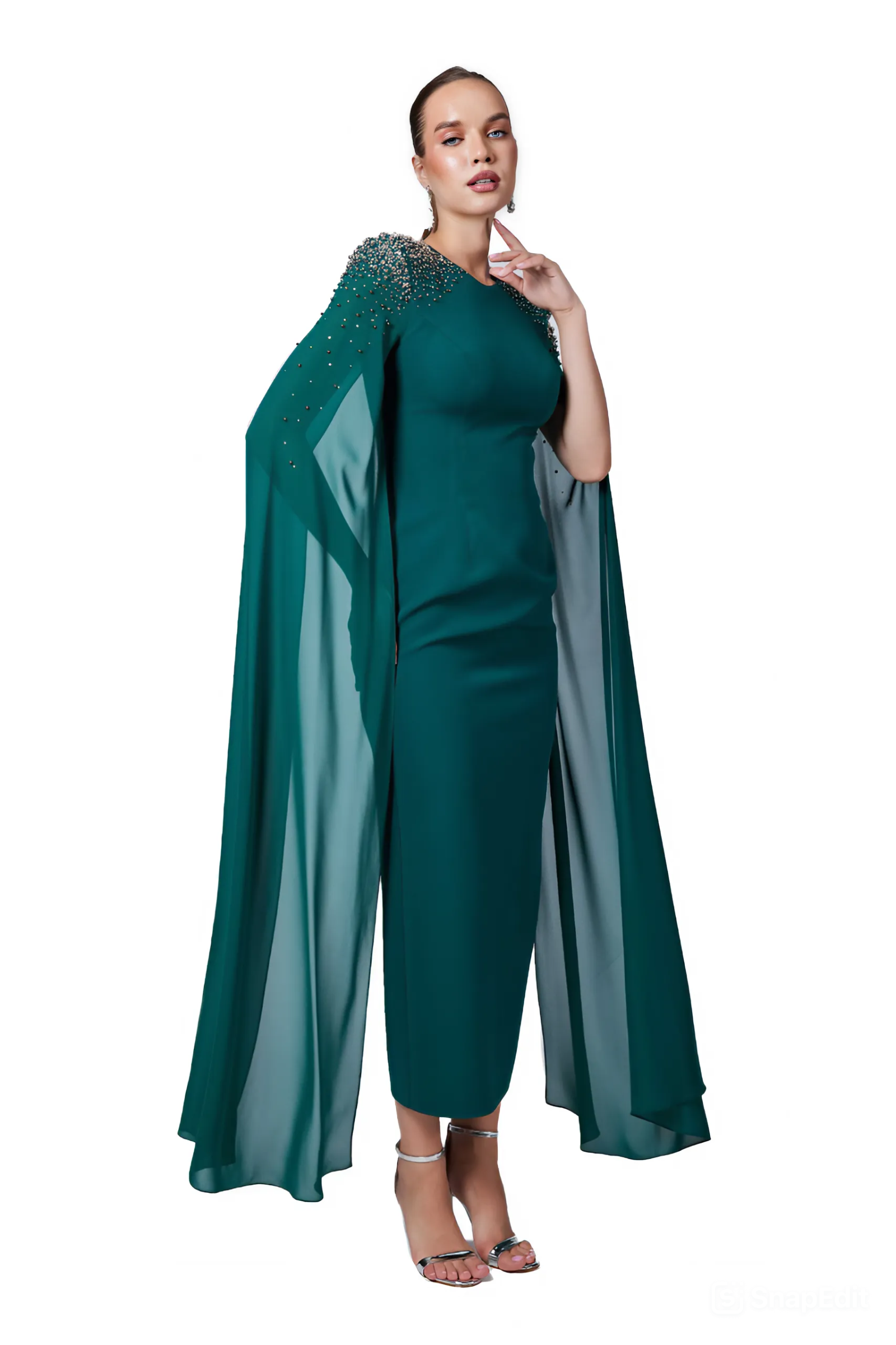green dress with cape Aisha maxi beading and crystal stone shoulder embellishment 14 (US) Black Nightdress Cotton Ladies these Full set includes Color:GREEN AKOYA