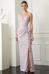 Akasha One Sleeve Shimmery Lilac Pink Gown