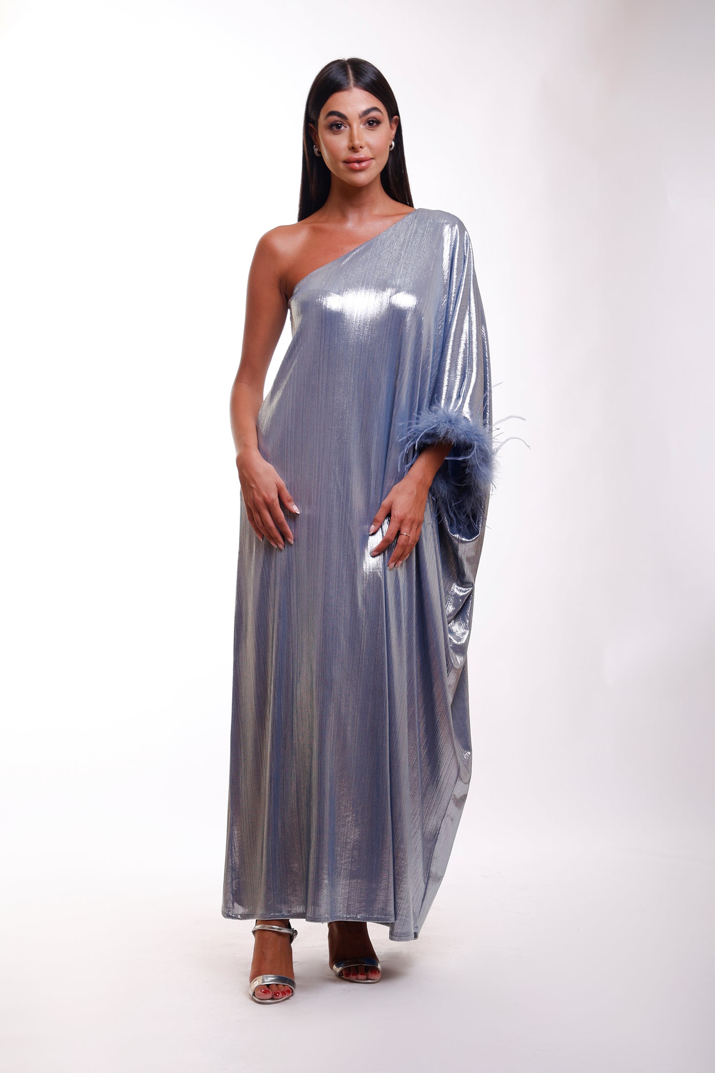 Ayo One Shoulder Feather Caftan Dress unmatchedbyu Ayo One Shoulder Feather Caftan Dress unmatchedbyu