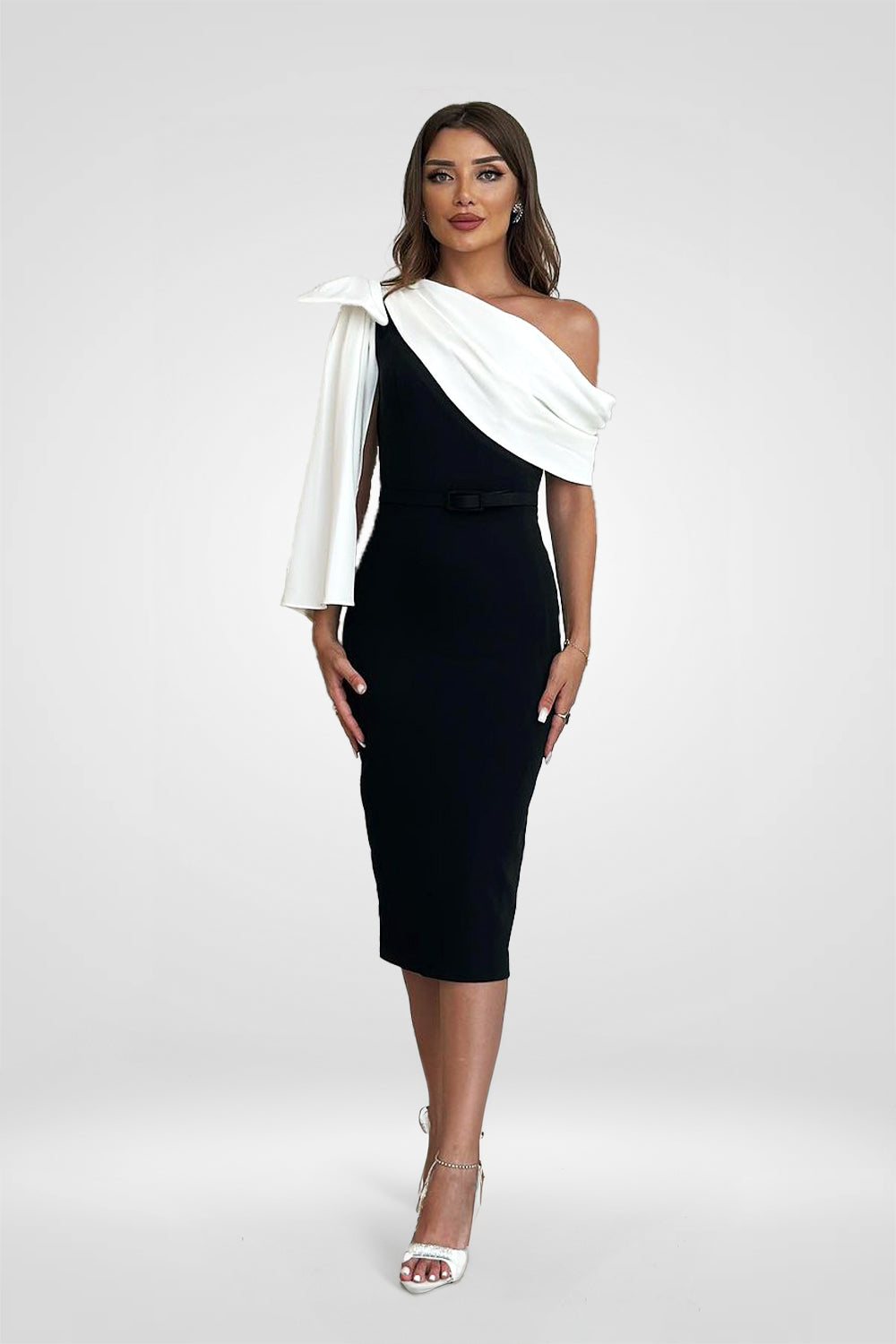 Sheila Black White Bow Detail Midi Dress – unmatchedbyu