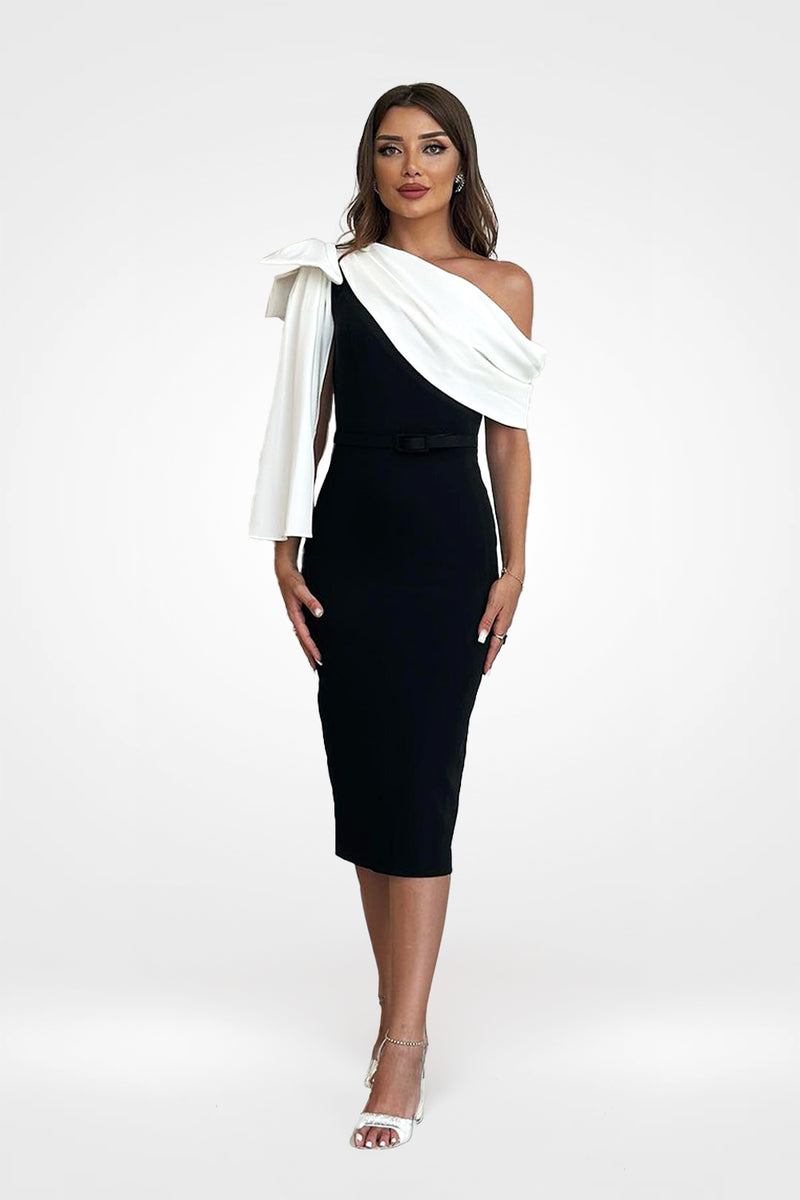 Sheila Black White Bow Detail Midi Dress unmatchedbyu Sheila Black White Bow Detail Midi Dress unmatchedbyu