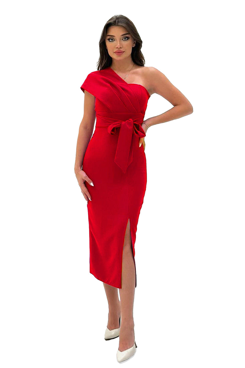 red one shoulder midi dress Red One Shoulder Maxi Dress