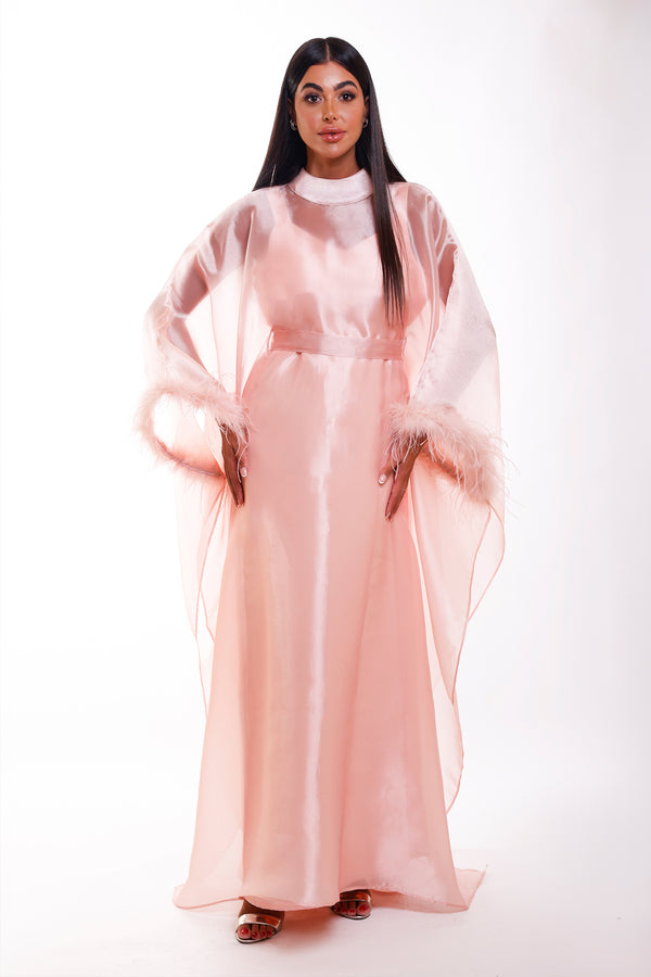 Cleopatra Pink Feather Butterfly Caftan Dress