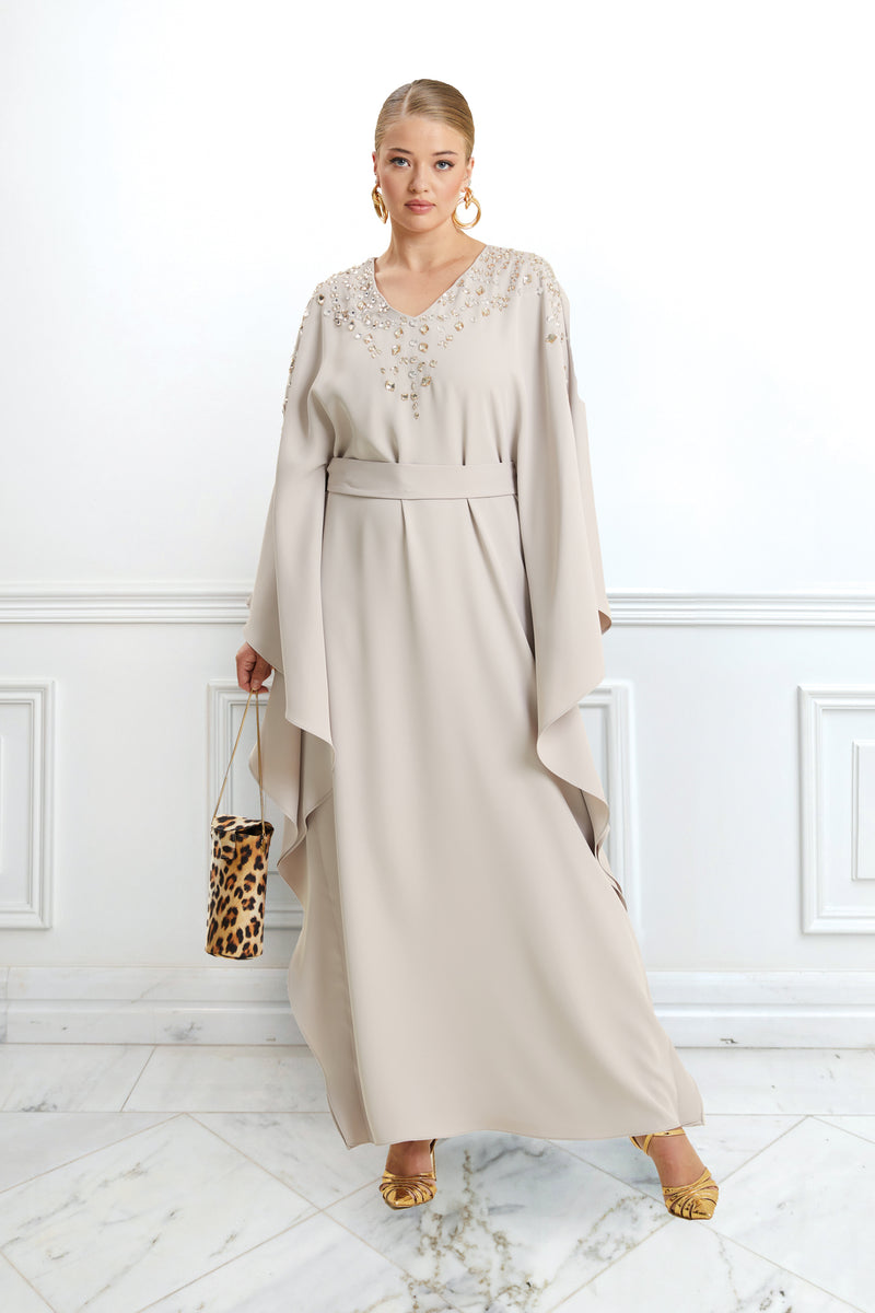 Dalida Beige Champagne Caftan Dress