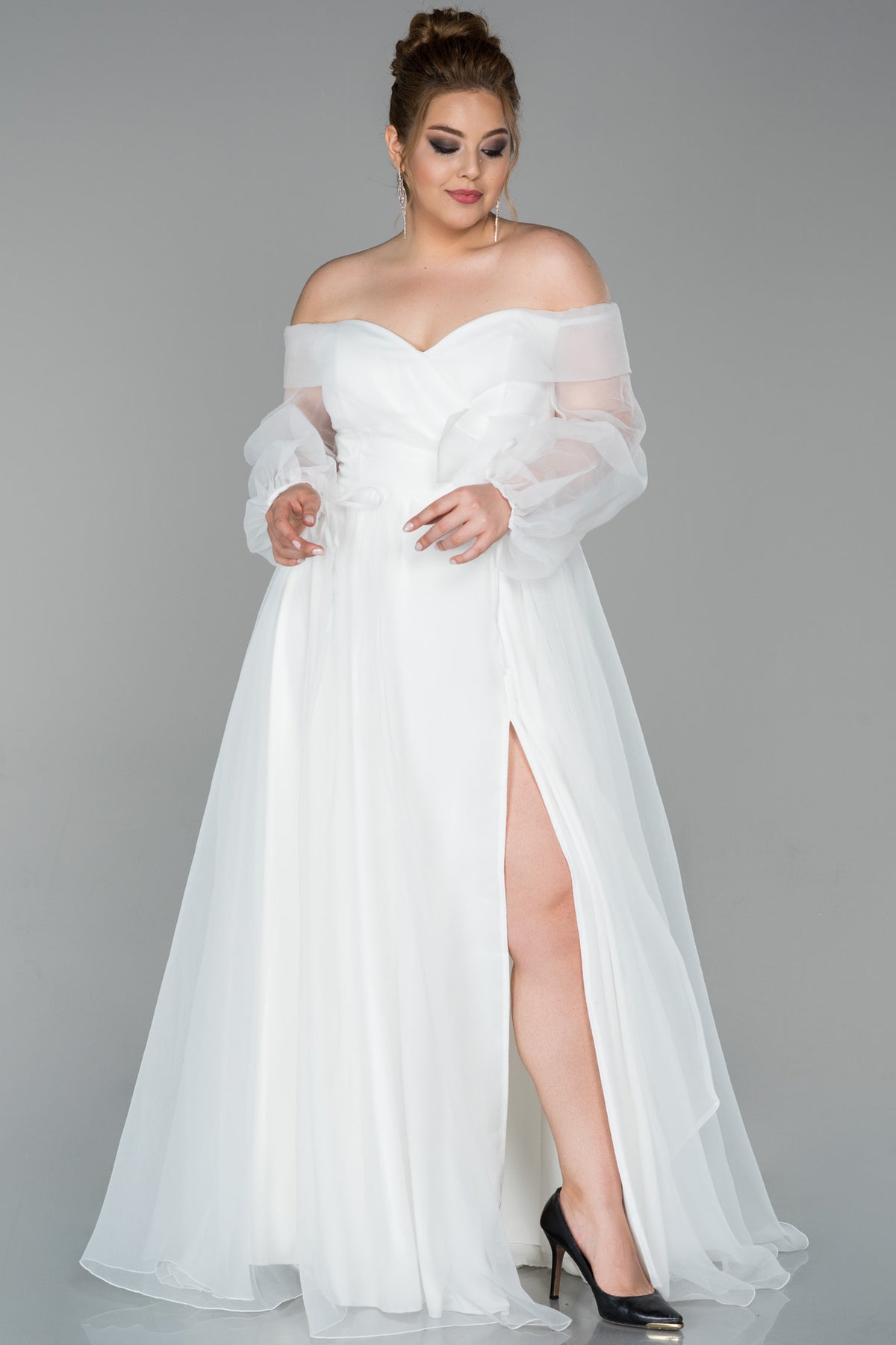 Delilah White Off Shoulder Tulle Dress With Slit 12