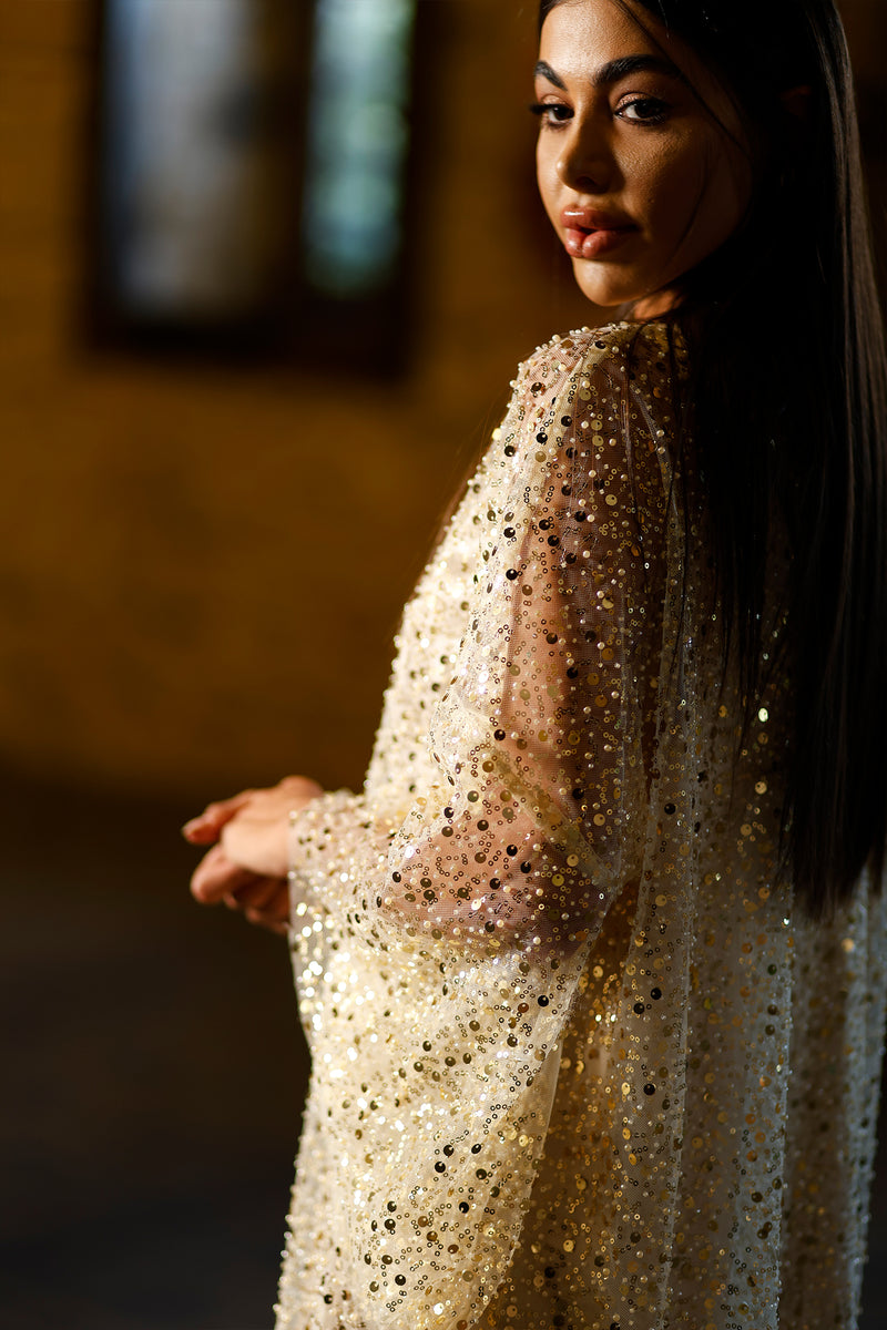 Dua Gold Sequin Pearl Caftan Dress unmatchedbyu Dua Gold Sequin Pearl Caftan Dress unmatchedbyu
