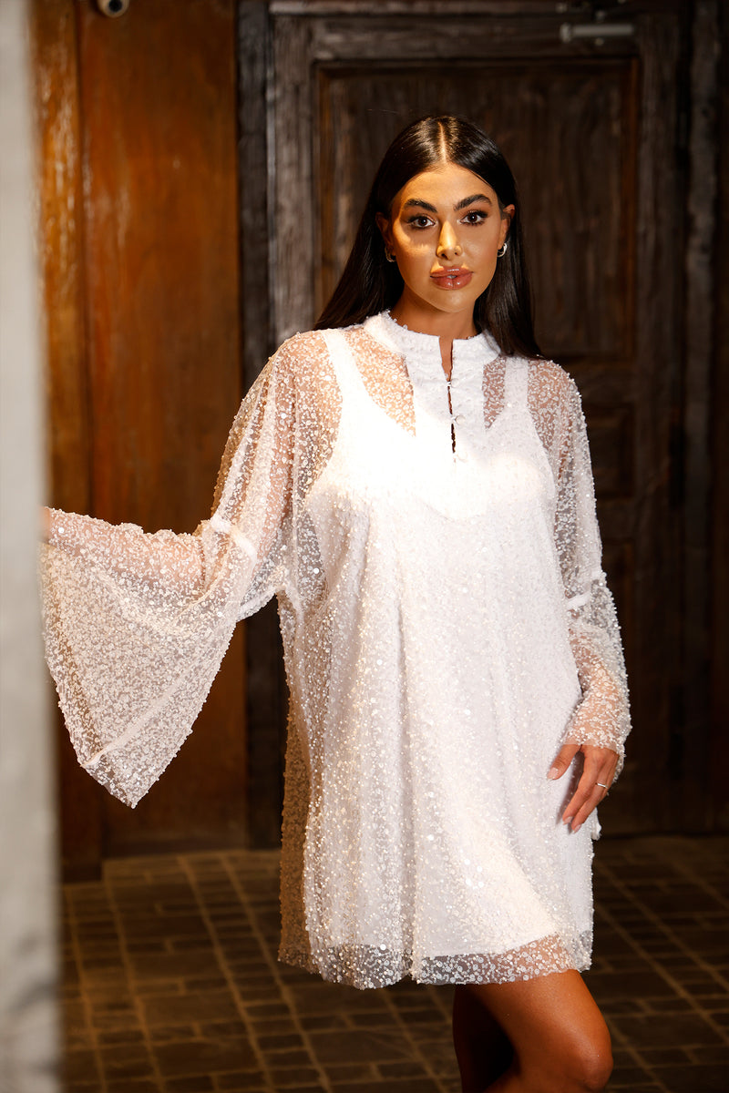 Dua White Sequin Pearl Caftan Dress unmatchedbyu Dua White Sequin Pearl Caftan Dress unmatchedbyu