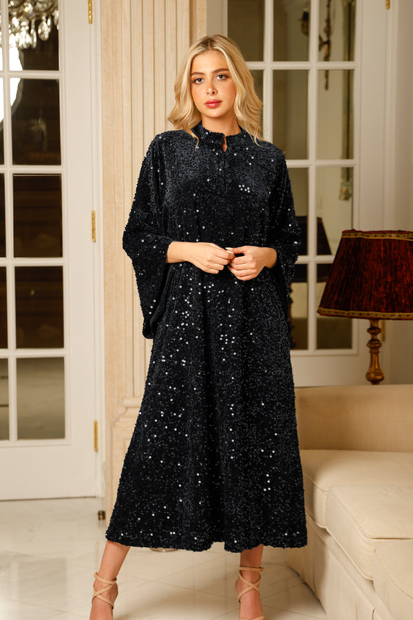 Effie Black Sequin Caftan Dress