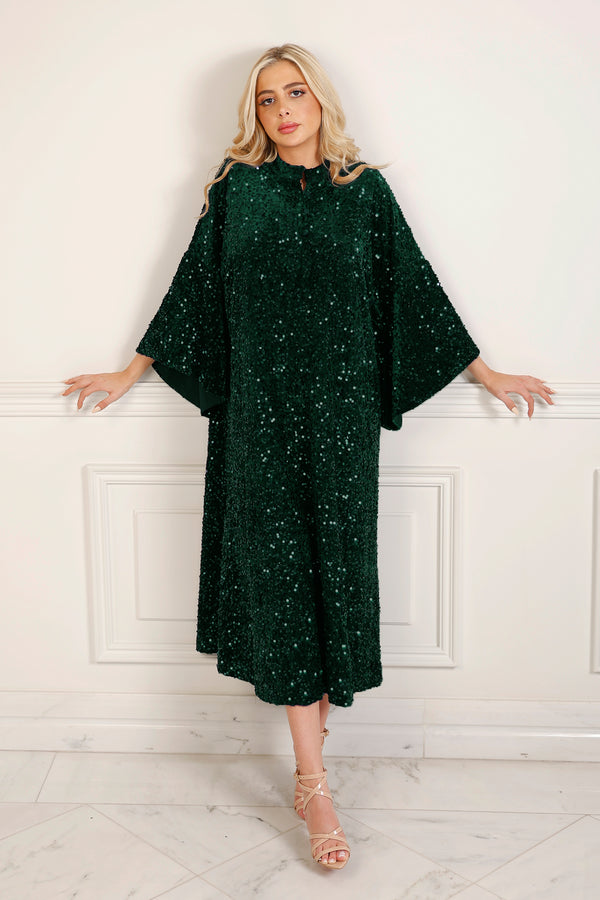 Effie Evergreen Velvet Sequin Caftan Dress