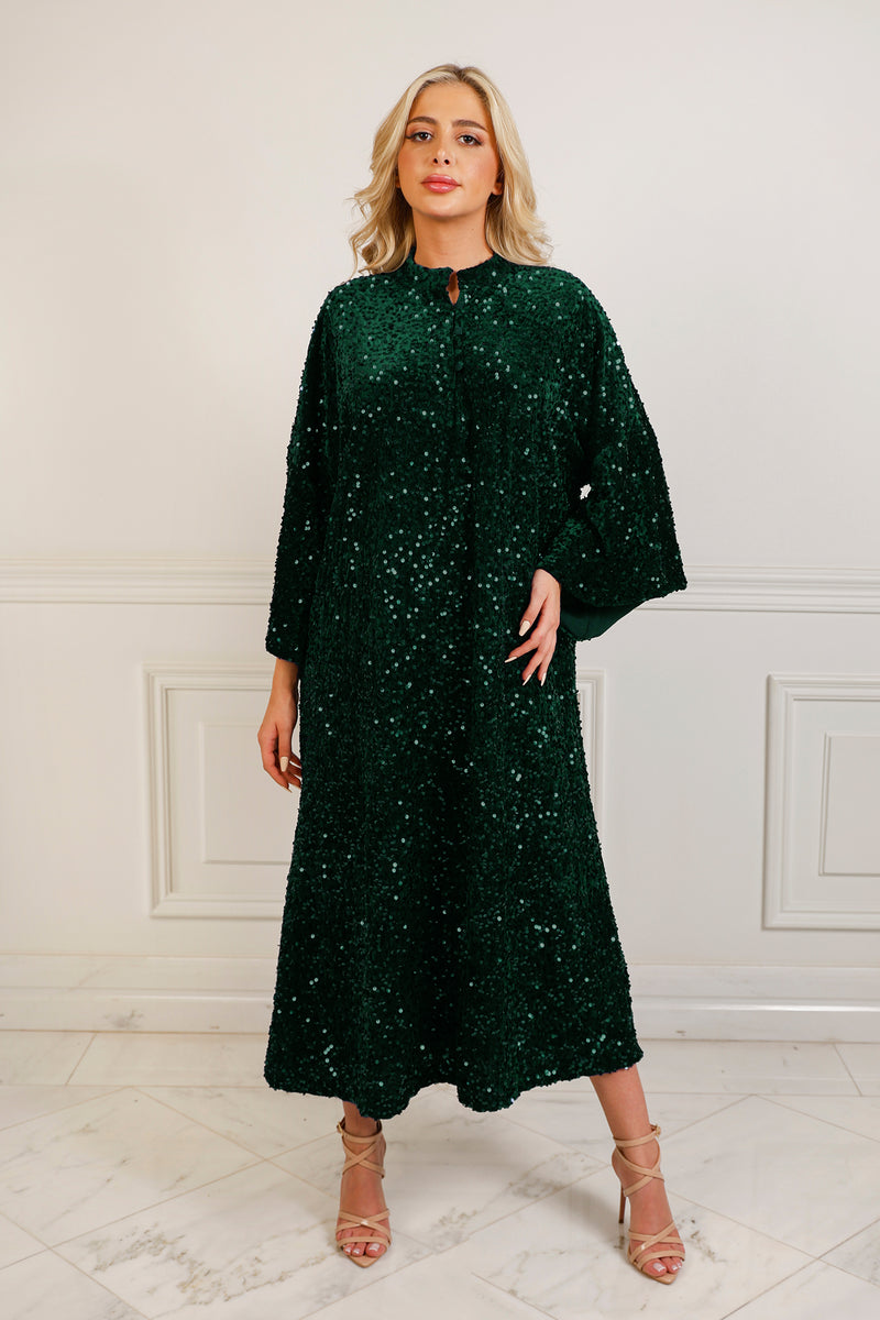 Effie Evergreen Sequin Caftan Dress