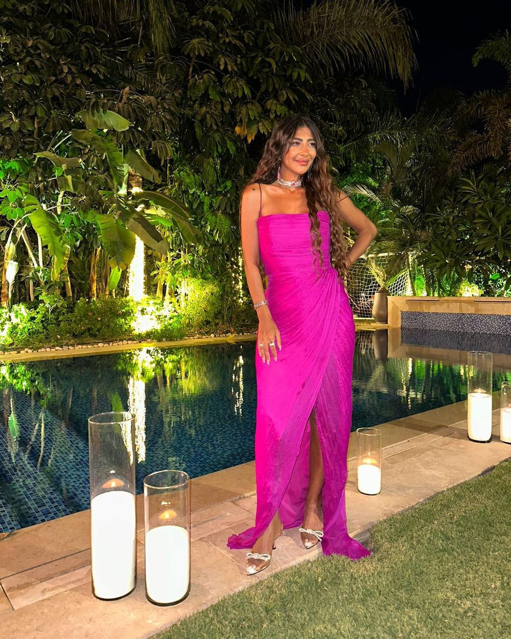 strapless open back dress Eliza Fuchsia Maxi Pleated Chiffon Maxi Dress – unmatchedbyu