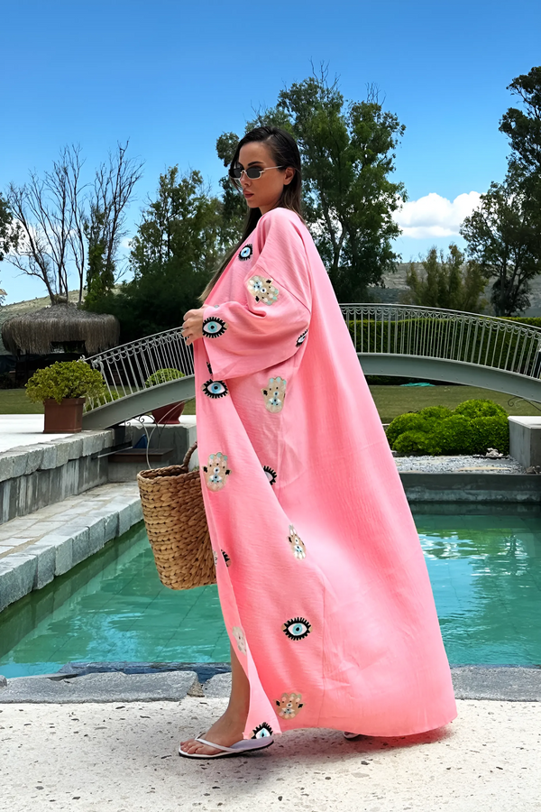 Evil Eye & Hamsa Hand Pink Kimono