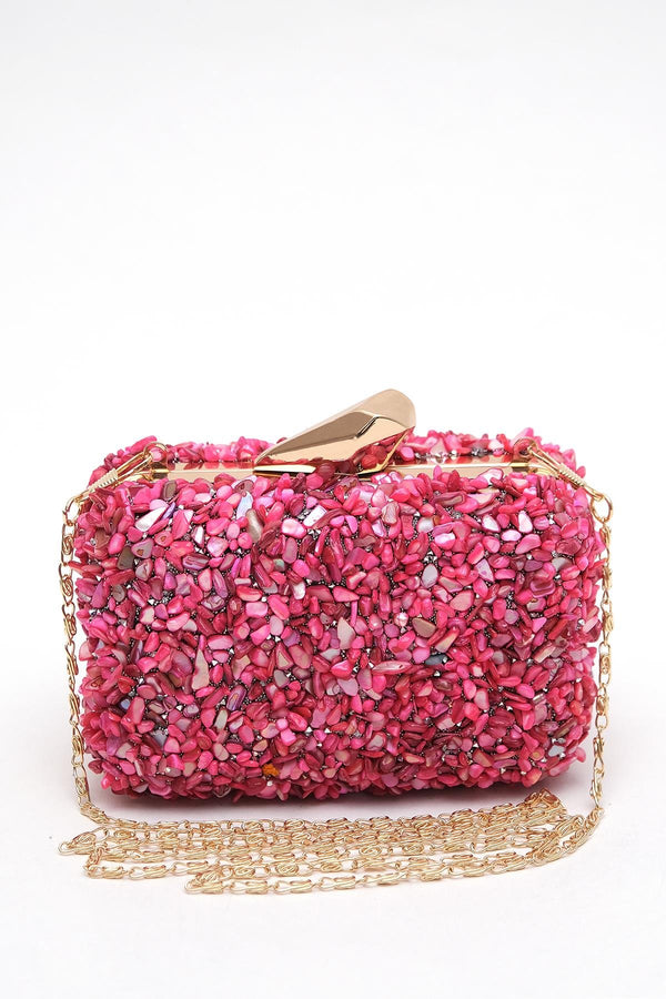 Fuchsia Mini Stone Clutch