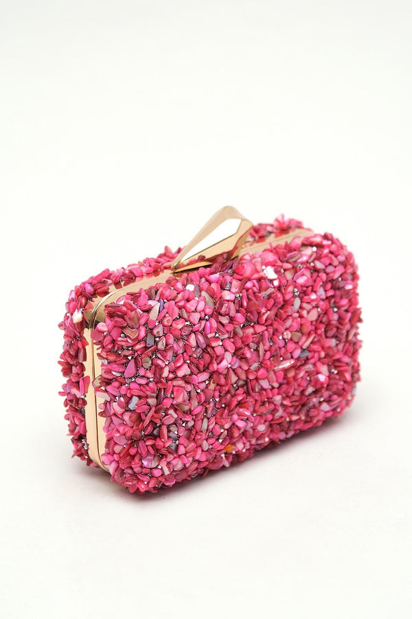 Fuchsia Mini Stone Clutch