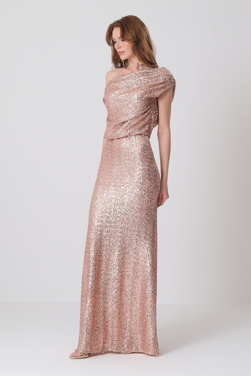 Gioana Rosegold Sequin Sequin Maxi Dress