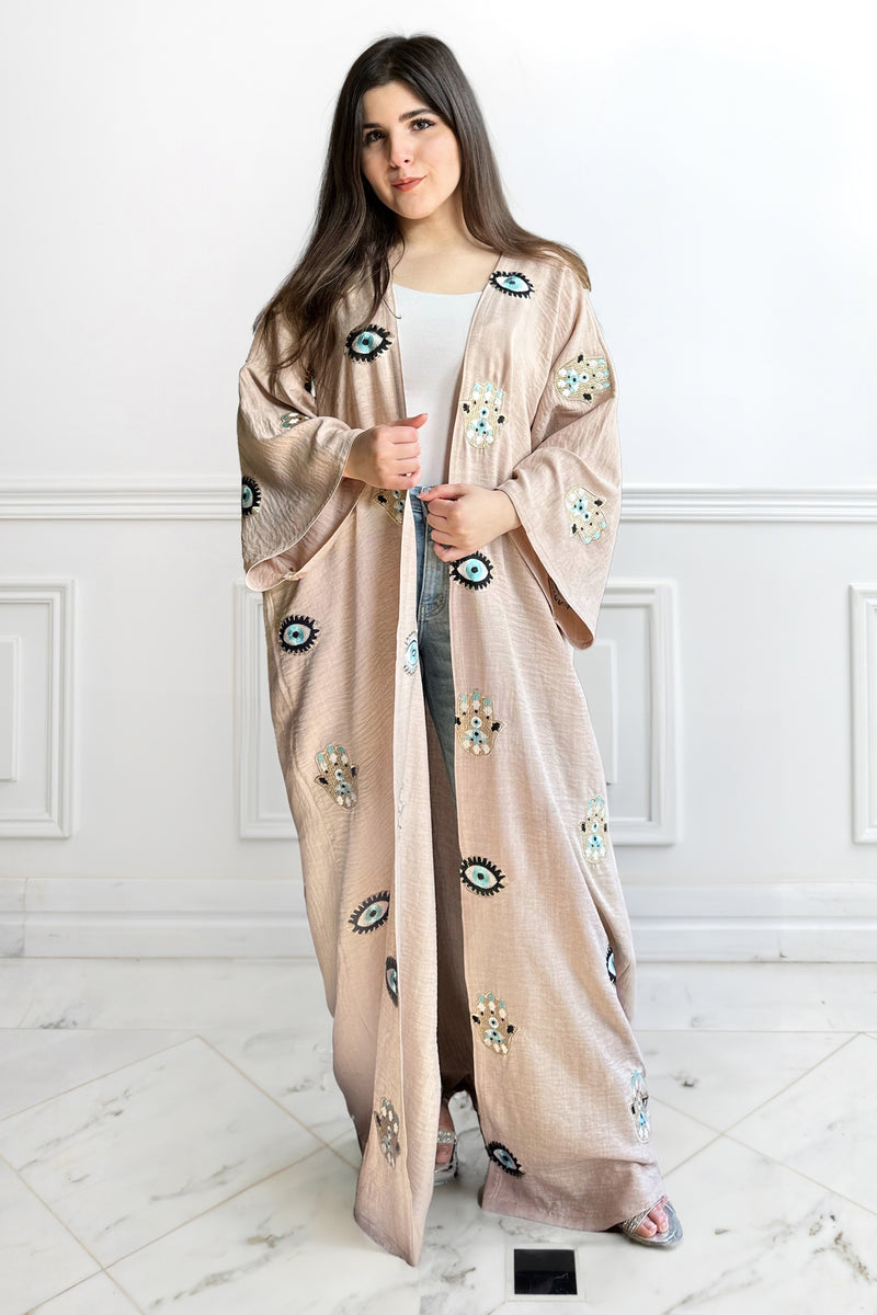 Evil Eye & Hamsa Hand Beige Kimono