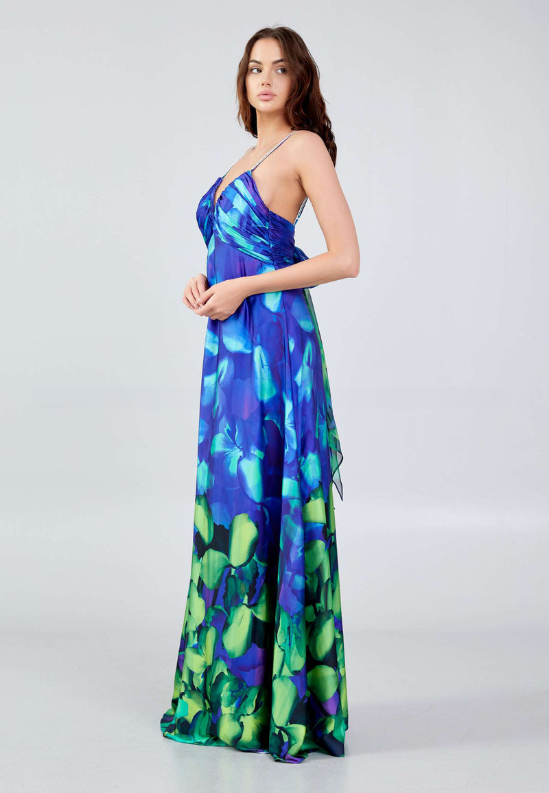 Francesca Blue Green Printed Maxi Dress – unmatchedbyu