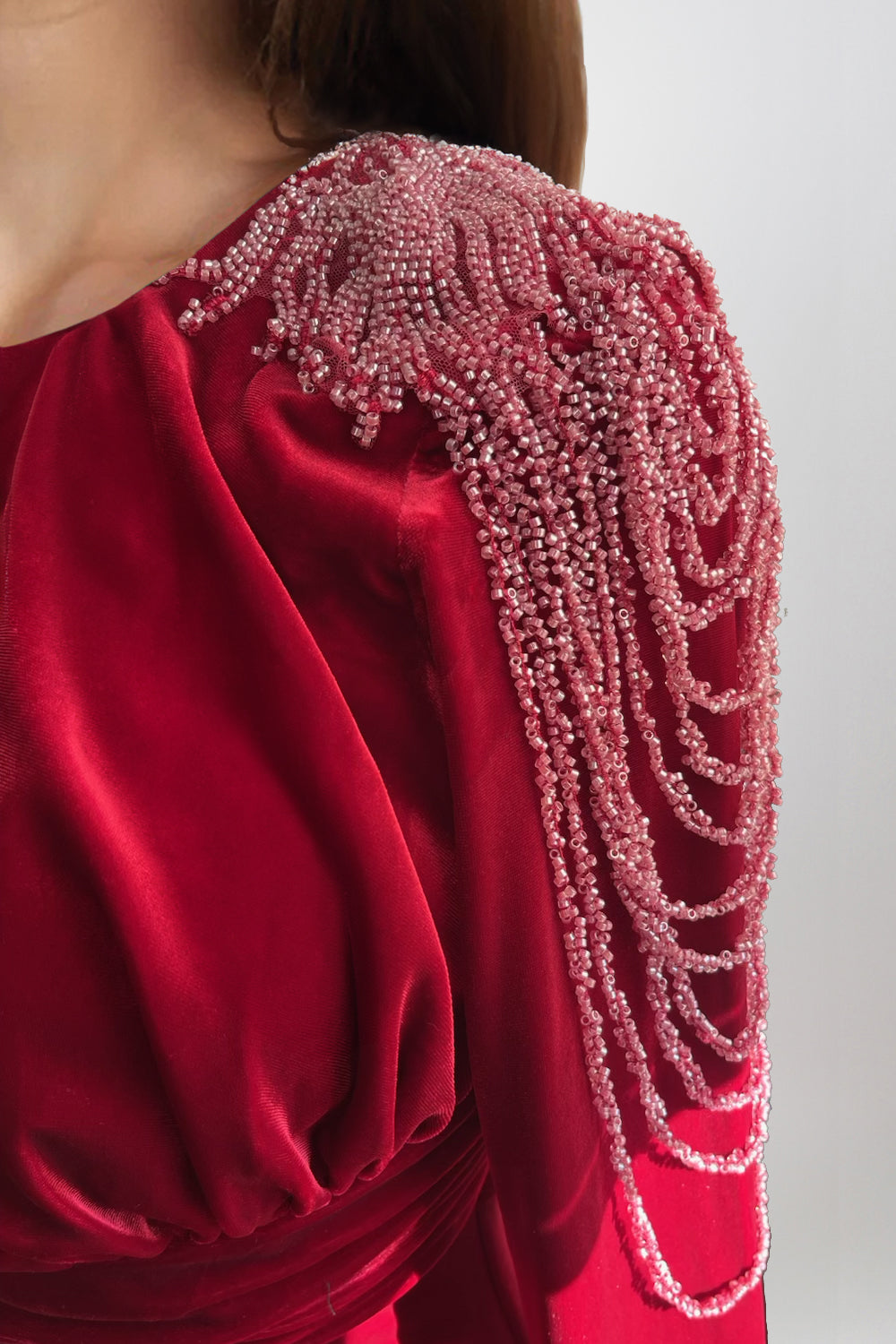 Irena Burgundy Velvet Embellished Long Sleeve Midi Dress With Shoulder Chains 16 Irena Burgundy Velvet Embellished Long Sleeve Midi Dress With Shoulder Chains 16