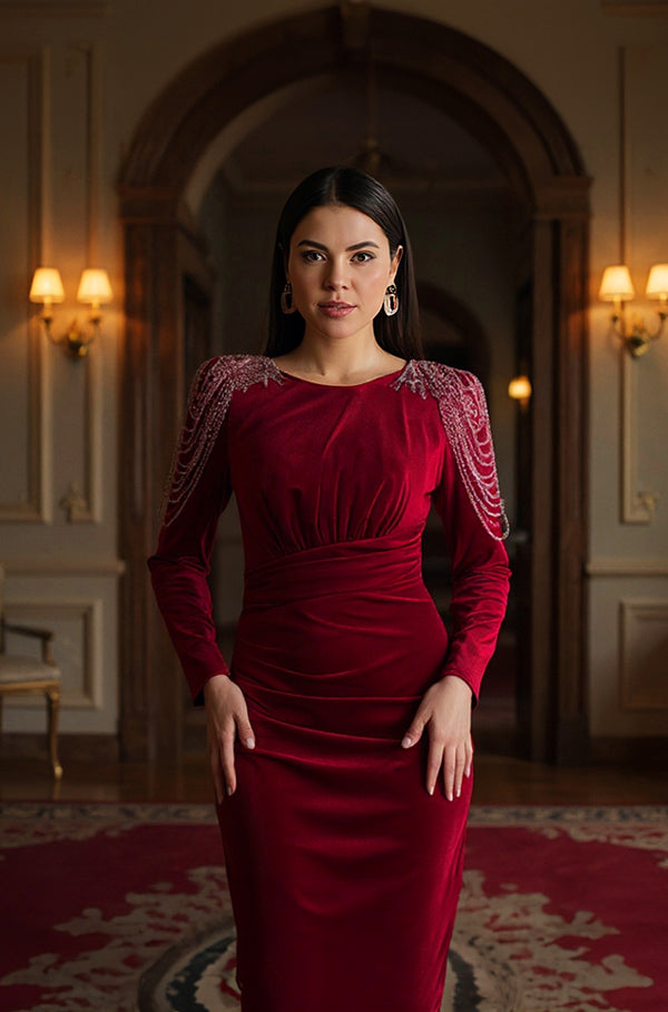 evernew burgundy dress Soraya Beaded Back Red Ever New USA