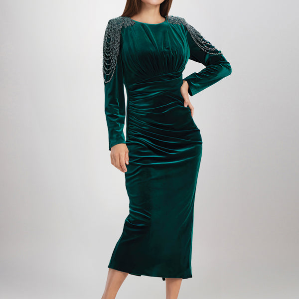 long sleeve emerald green velvet dress Long Sleeve Velvet Emerald Green Bridesmaid Dresses Emerald Green Velvet Crushed Velvet Dress Long Sleeve Long Sleeve