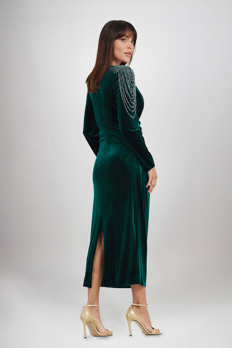 Irena Emerald Velvet Embellished Long Sleeve Midi Dress unmatchedbyu Irena Emerald Velvet Embellished Long Sleeve Midi Dress unmatchedbyu