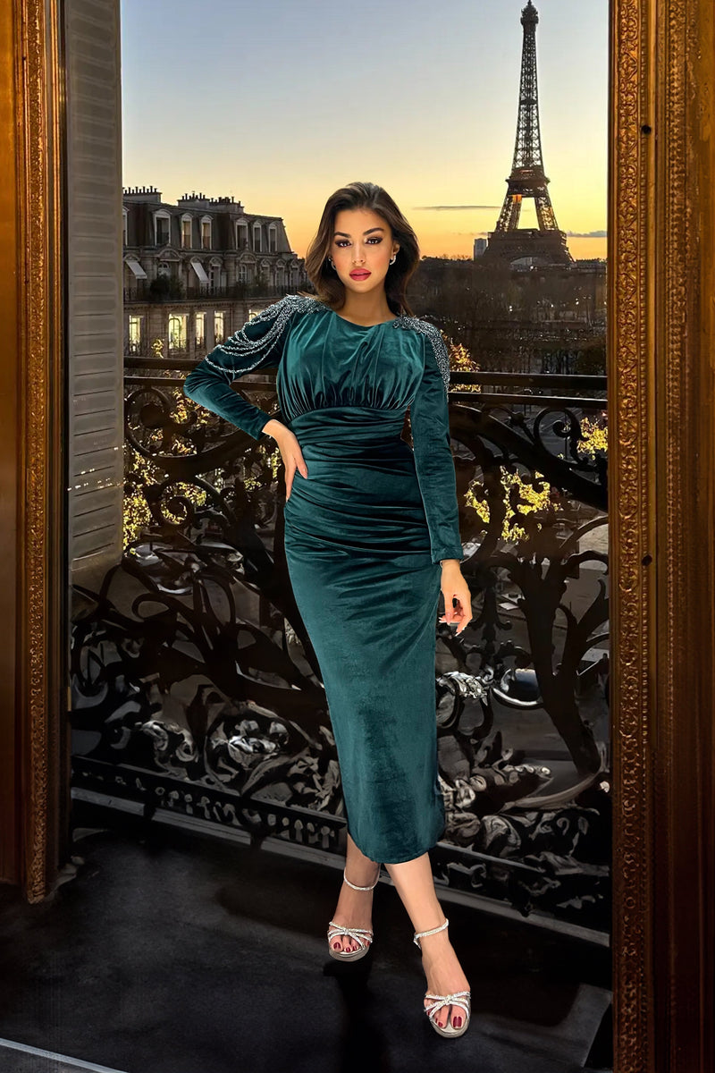 Irena Emerald Velvet Embellished Long Sleeve Midi Dress 10 Irena Emerald Velvet Embellished Long Sleeve Midi Dress 10