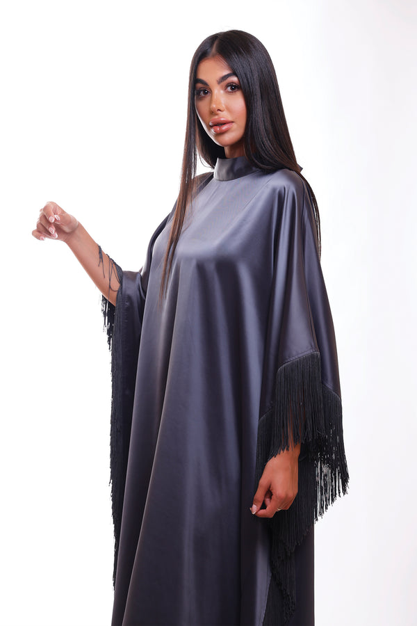 Ivana Fringe Slate Gray Caftan Dress