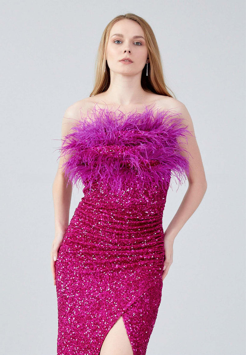 Jessica Fuchsia Sequin Feather Dress