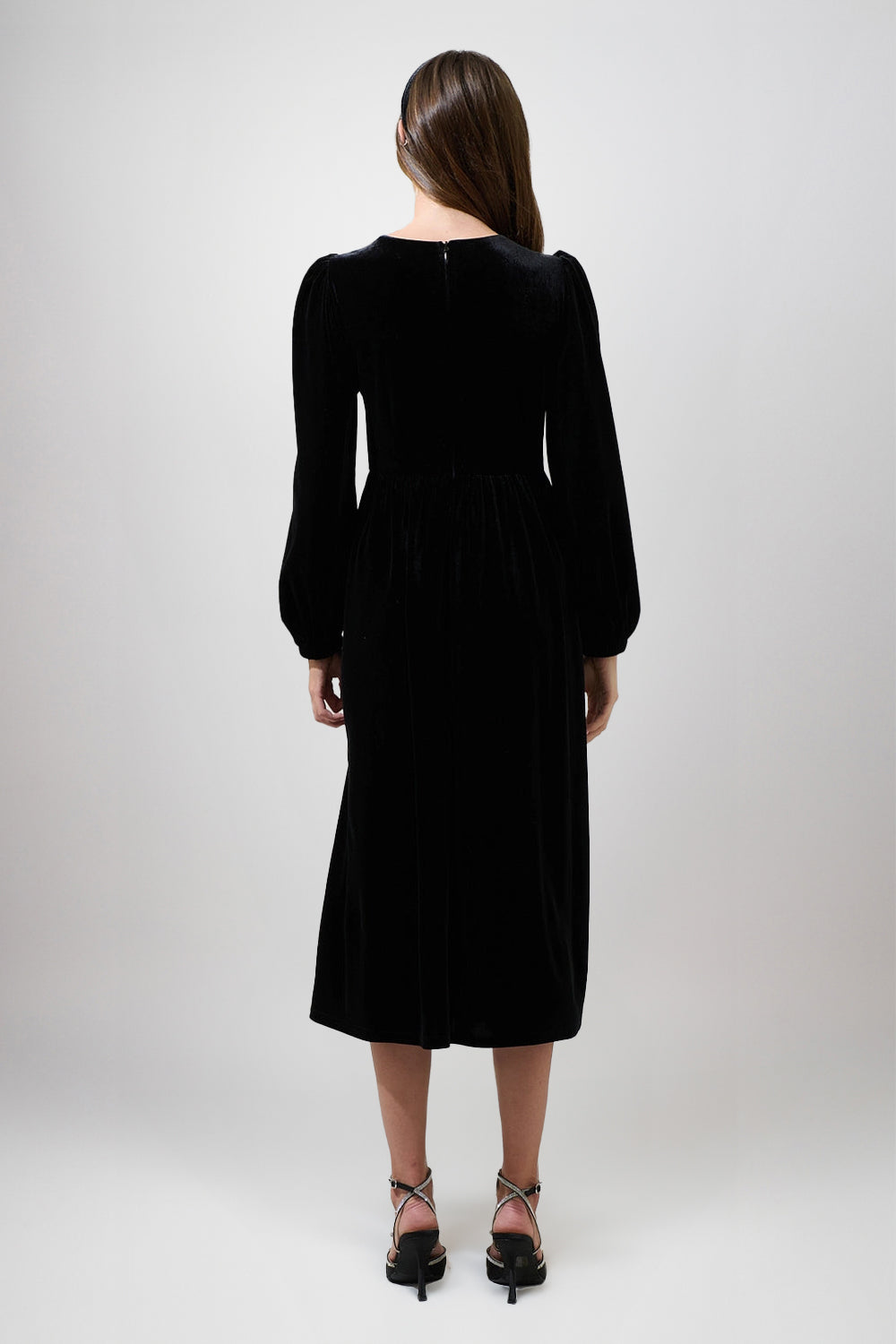Zuri Bow Black Velvet Midi Long Sleeves Dress Plus Size Holidays Fall Autumn XS Zuri Bow Black Velvet Midi Long Sleeves Dress Plus Size Holidays Fall Autumn XS