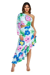 Kalani Floral Light Blue Ruffle Midi Dress