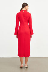 Charlize Red High Neck Long Sleeves Dress