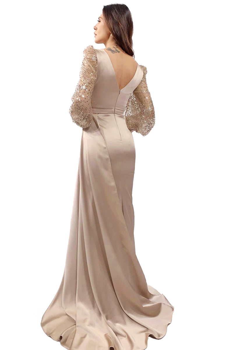 Layla Champagne Gold Long Sleeves Gown with Train 14 Layla Champagne Gold Long Sleeves Gown with Train 14