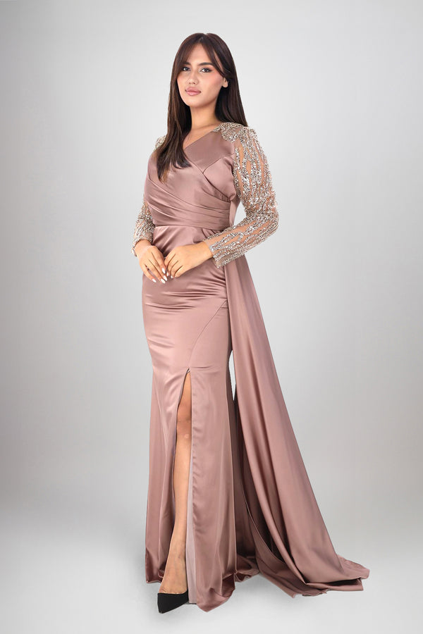 Marcia Taupe Long Sleeves Gown